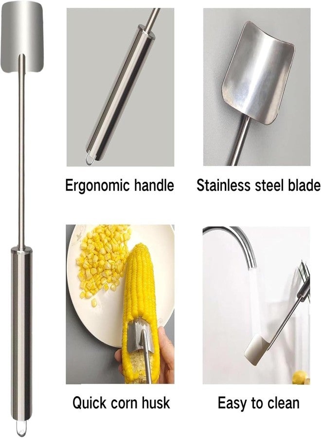 SIXCAR 2025 NEW Long Handle Stainless Steel Corn Stripping Tool, Corn Cob Stripper,Corn Cutter, Corn Peeler,Easy Clean Corn Peeler Corn Cob Stripper Tool (2PC) - Image 3